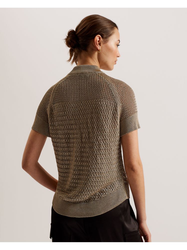 Ted Baker Abaly - Metallic Knitted Short Sleeve Top Ženske Majice Bež | 236089-VEA