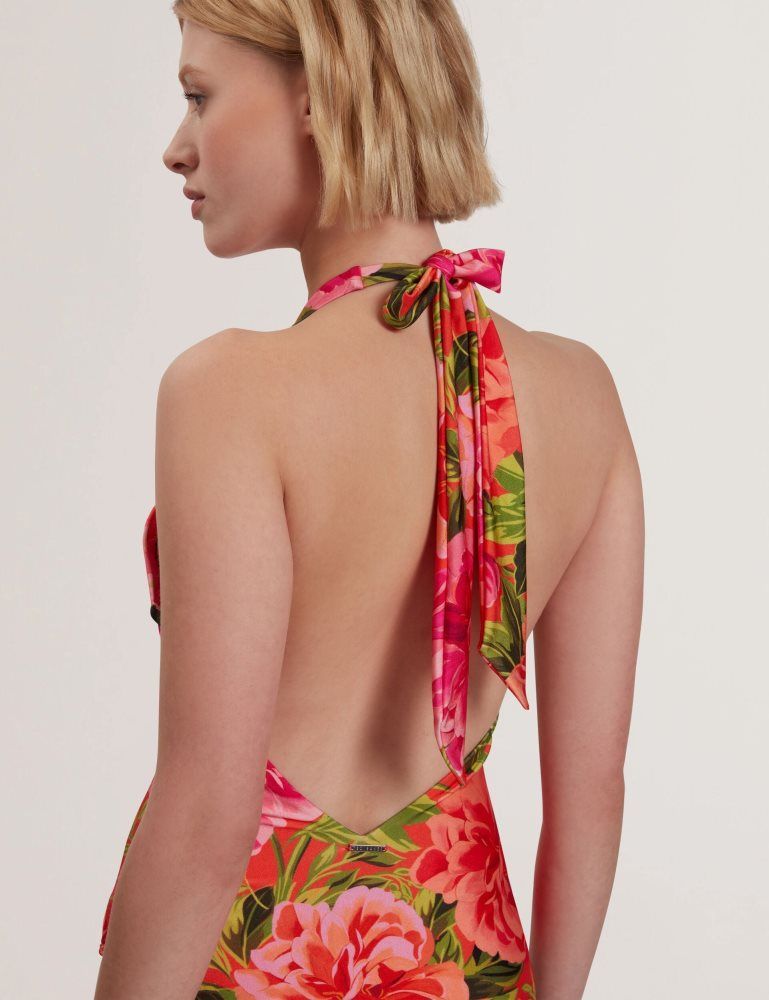 Ted Baker Abygal - Floral Print Plunge Halter Neck Swimsuit Ženske Kupaći Kostimi Koraljne | 439682-SNV