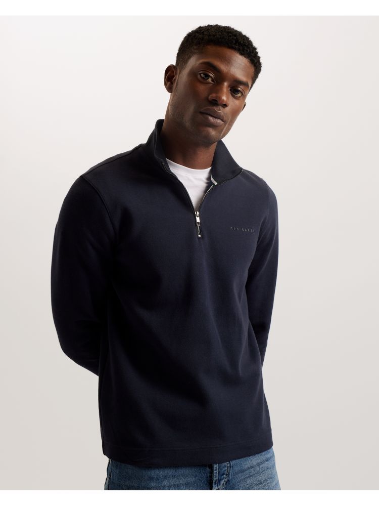 Ted Baker Actos - Branded Half Zip Cotton Blend Sweatshirt Muške Topi Tamnoplave | 071453-DZA