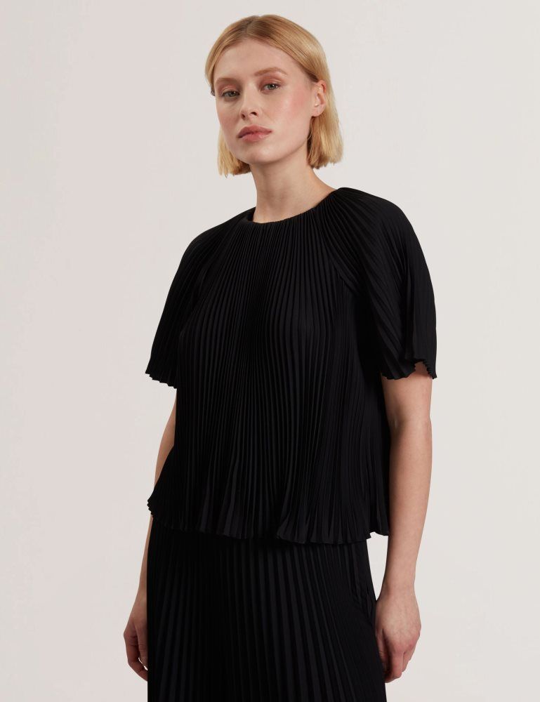 Ted Baker Agara - Pleated Short Sleeve Woven Blouse Ženske Majice Crne | 594621-IHP