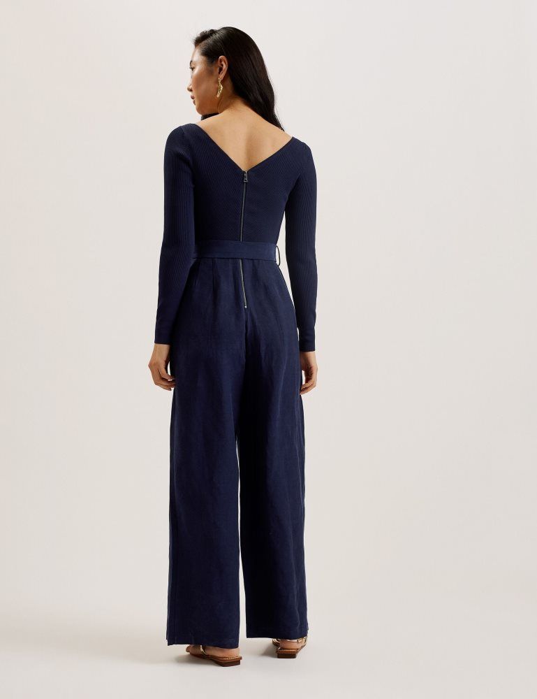 Ted Baker Agatea - Off Shoulder Belted Wide Leg Jumpsuit Ženske Kombinezon Tamnoplave | 602381-OUT