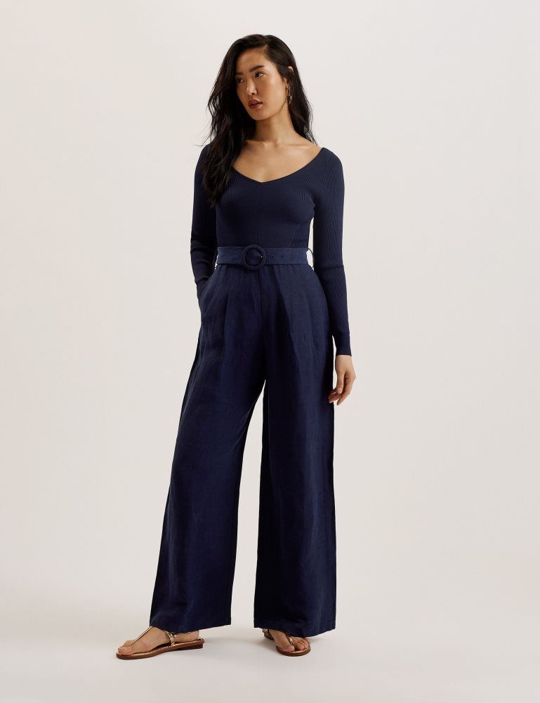 Ted Baker Agatea - Off Shoulder Belted Wide Leg Jumpsuit Ženske Kombinezon Tamnoplave | 602381-OUT
