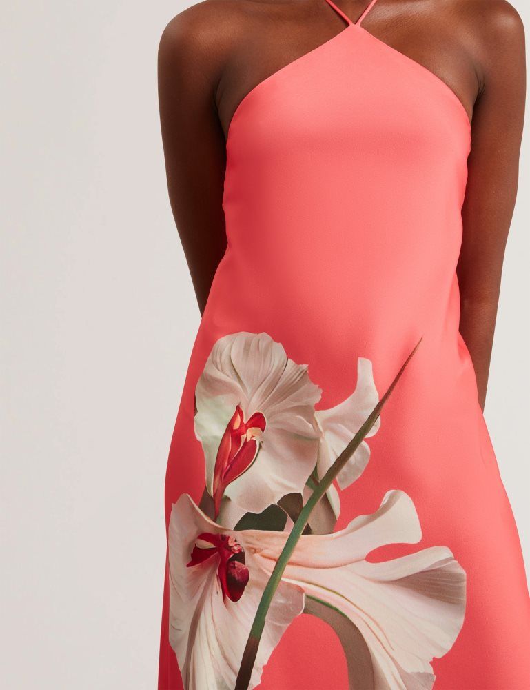 Ted Baker Ajima - Floral Graphic Halter Neck Satin Maxi Dress Ženske Haljina Koraljne | 091265-BYG