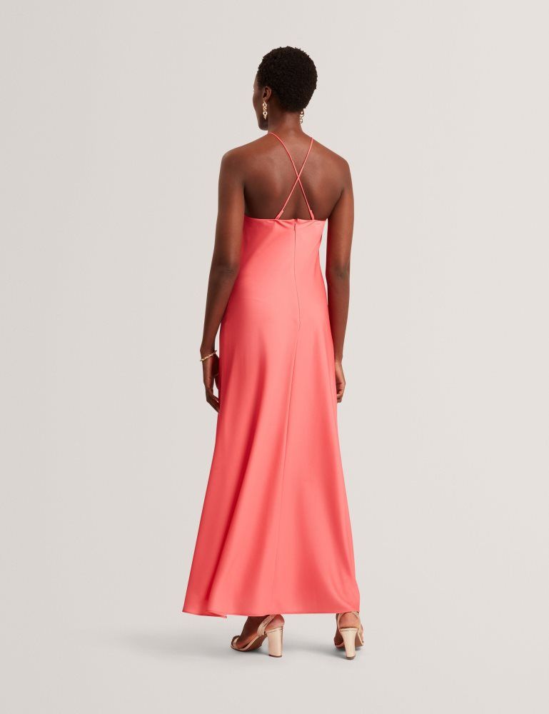 Ted Baker Ajima - Floral Graphic Halter Neck Satin Maxi Dress Ženske Haljina Koraljne | 091265-BYG