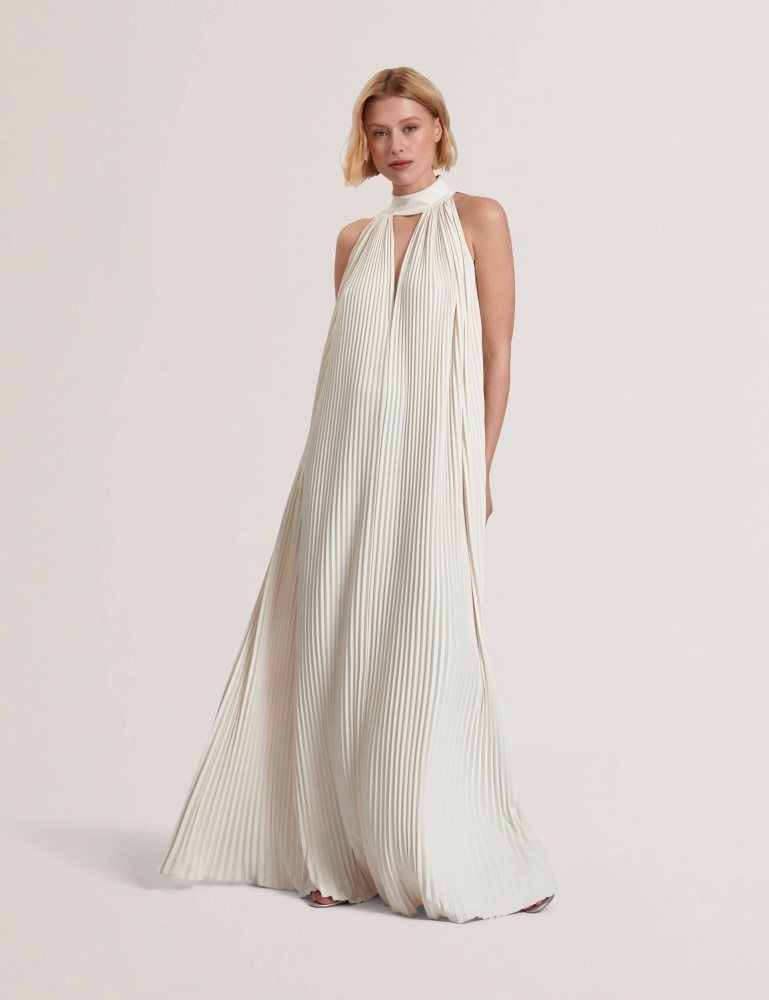 Ted Baker Akala - Halter Neck Pleated Maxi Dress Ženske Haljina Bijele | 754829-EVO