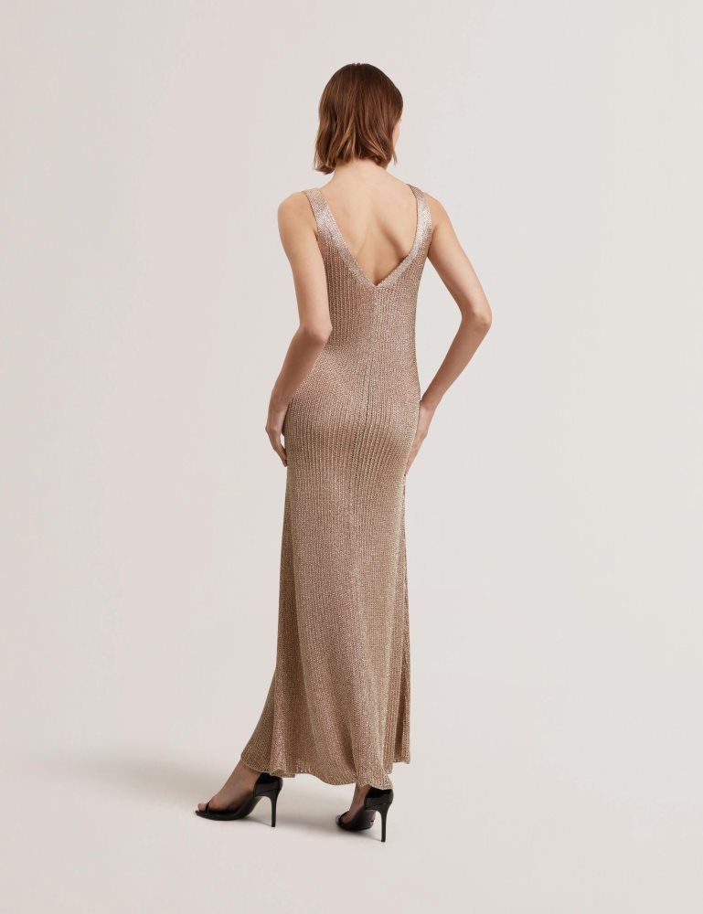 Ted Baker Alarnaa - Metallic Knit Sleeveless Column Maxi Dress Ženske Haljina Zlatne | 019324-PML