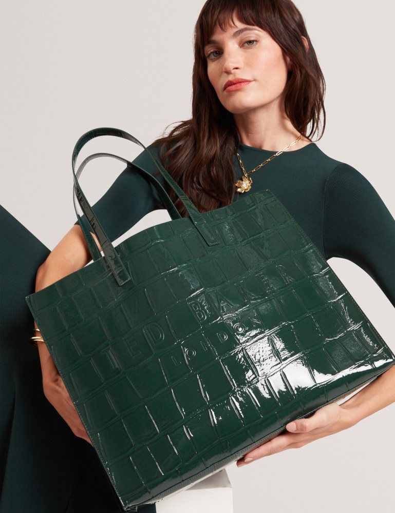 Ted Baker Allicon - Patent Croc Effect Wide Icon Tote Bag Ženske Torba Tote Zelene | 349160-NWT