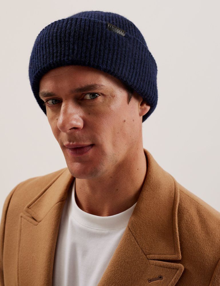 Ted Baker Alliiie - Ribbed Knit Turn-up Beanie Hat Muške Hats, Gloves & Scarves Tamnoplave | 268940-IDC