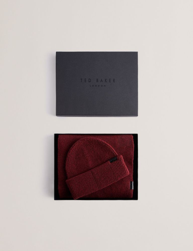 Ted Baker Alliiys - Ribbed Knit Hat And Scarf Set Muške Hats, Gloves & Scarves Bordo | 680493-SXO