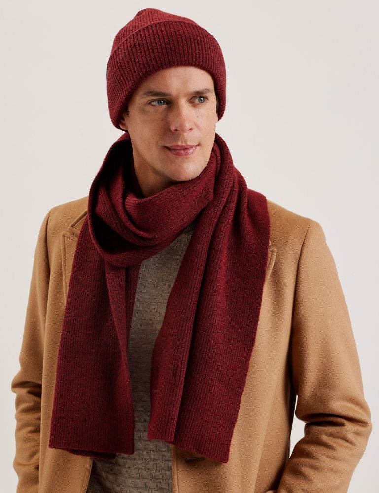 Ted Baker Alliiys - Ribbed Knit Hat And Scarf Set Muške Hats, Gloves & Scarves Bordo | 680493-SXO
