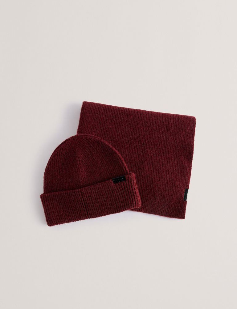 Ted Baker Alliiys - Ribbed Knit Hat And Scarf Set Muške Hats, Gloves & Scarves Bordo | 680493-SXO