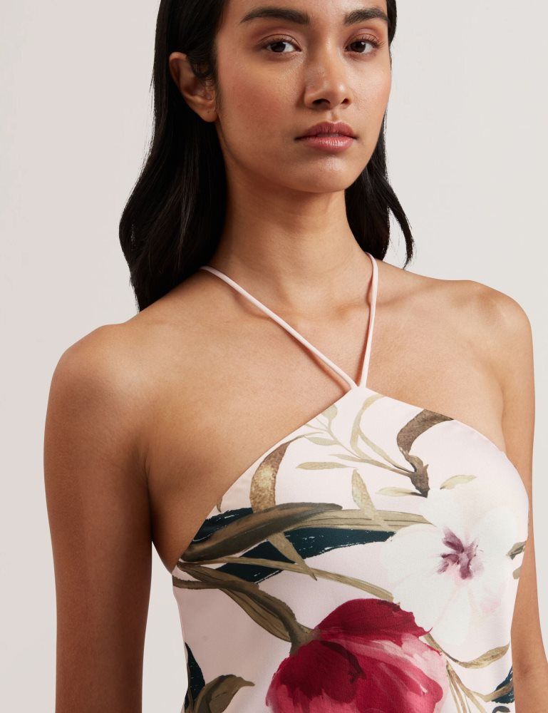 Ted Baker Almaria - Floral Halter Neck Woven Maxi Dress Ženske Haljina Roze | 395420-BTG