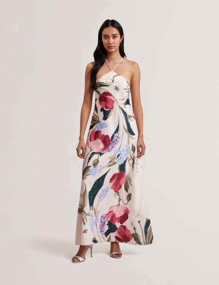 Ted Baker Almaria - Floral Halter Neck Woven Maxi Dress Ženske Haljina Roze | 395420-BTG