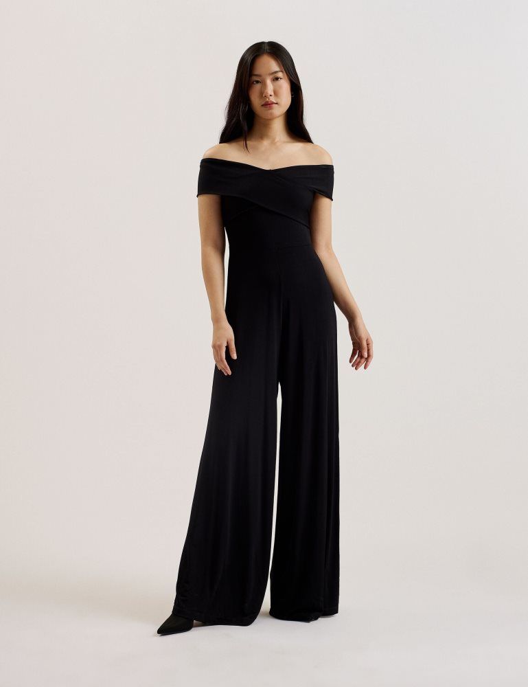 Ted Baker Almhaa - Off Shoulder Wide Leg Jersey Jumpsuit Ženske Kombinezon Crne | 179568-YUS