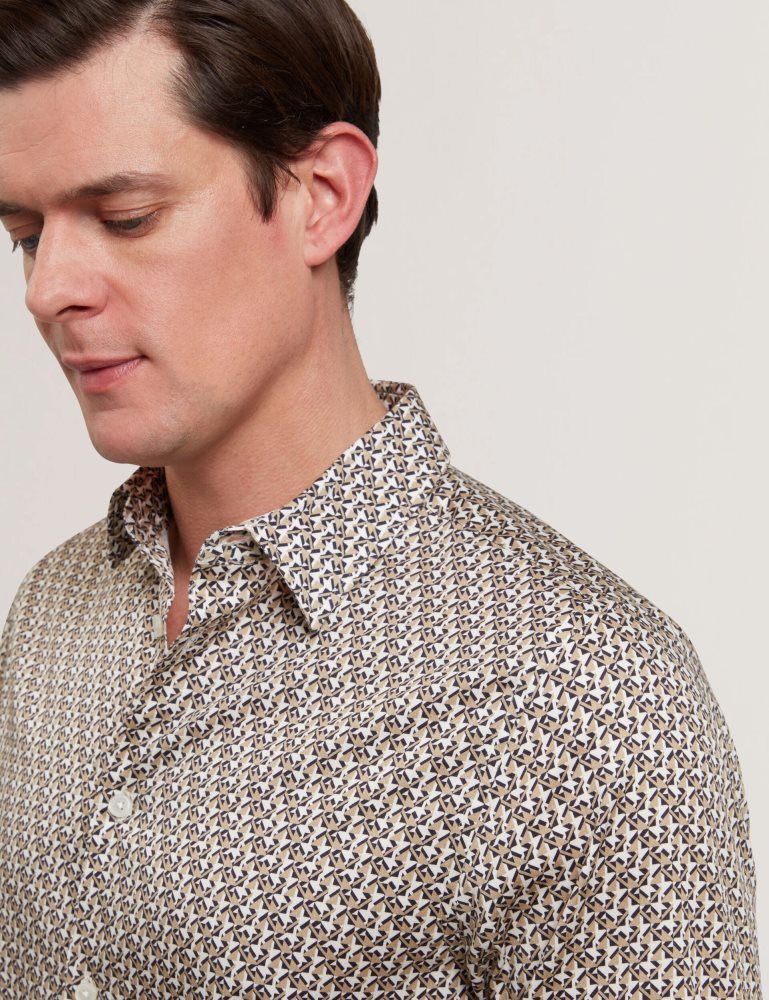 Ted Baker Alphais - Regular Fit Geometric Pure Cotton Shirt Muške Košulje Bež | 516704-UHE
