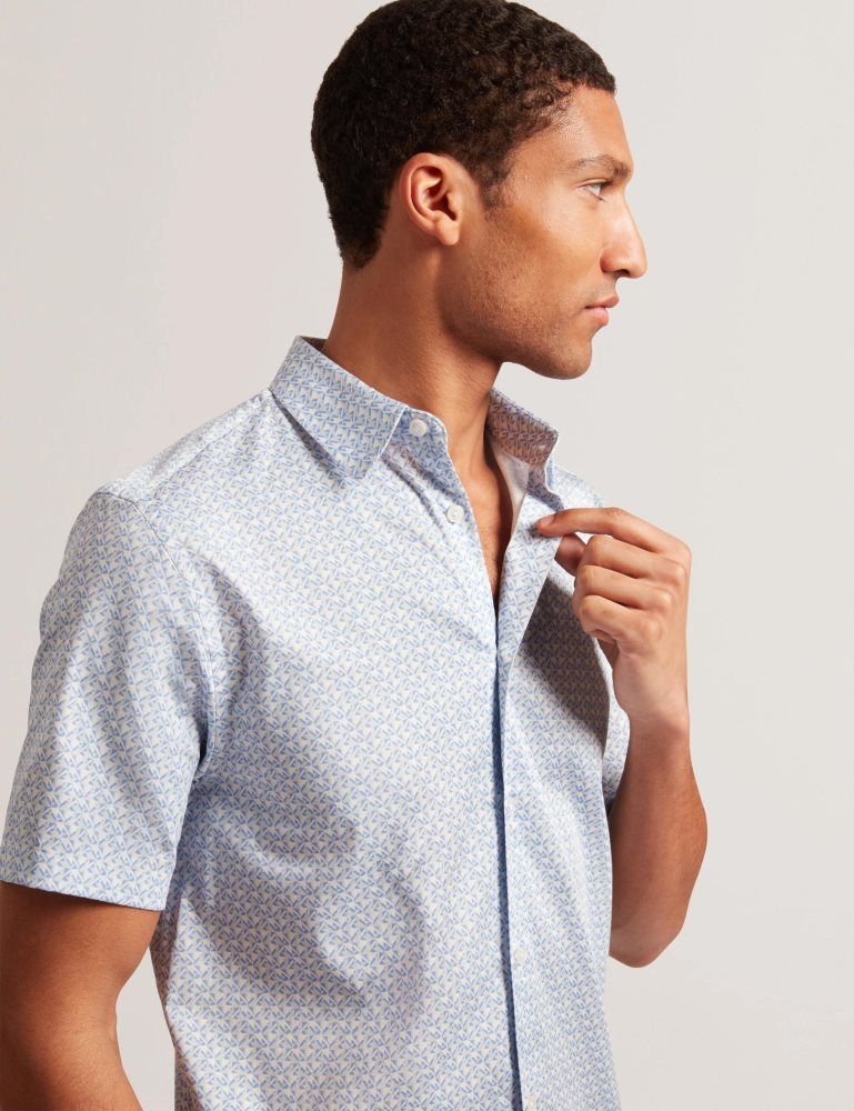 Ted Baker Alphso - Geometric Print Pure Cotton Short Sleeve Shirt Muške Košulje Plave | 125986-ZVH