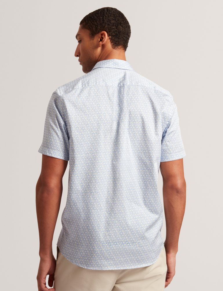 Ted Baker Alphso - Geometric Print Pure Cotton Short Sleeve Shirt Muške Košulje Plave | 125986-ZVH
