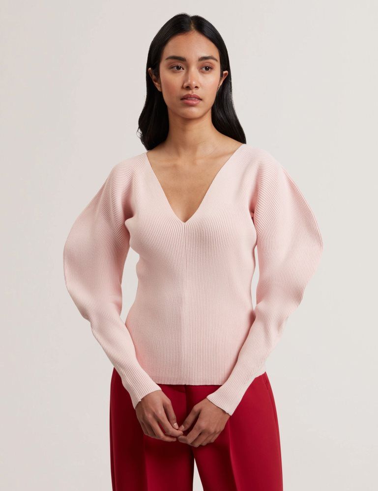Ted Baker Amelyaa - Rib Sculpt Sleeve Sweater Ženske Majice Roze | 659041-WVQ