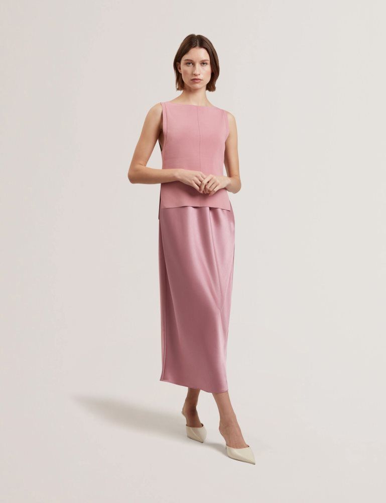 Ted Baker Ammil - Satin Midi Slip Dress With Removable Tank Ženske Haljina Roze | 957460-GDZ