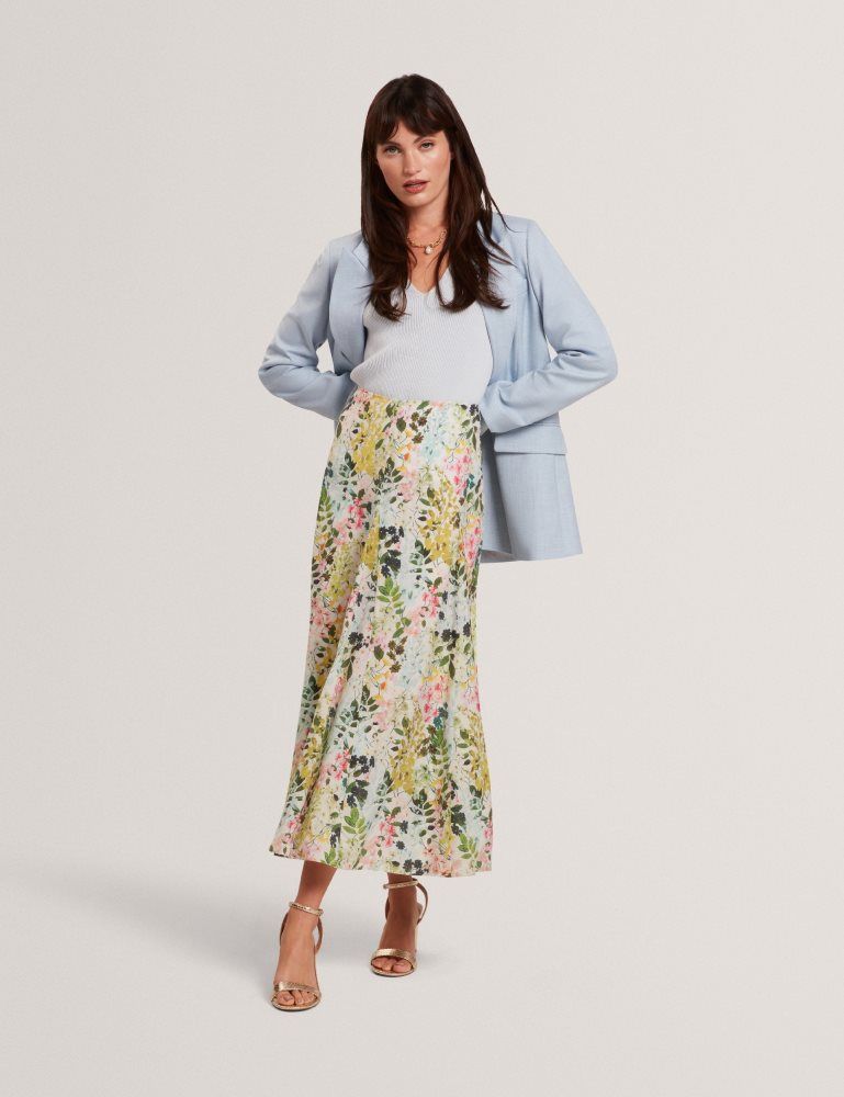 Ted Baker Azulla - Floral A-line Woven Midi Skirt Ženske Suknje Bijele | 086573-SRK