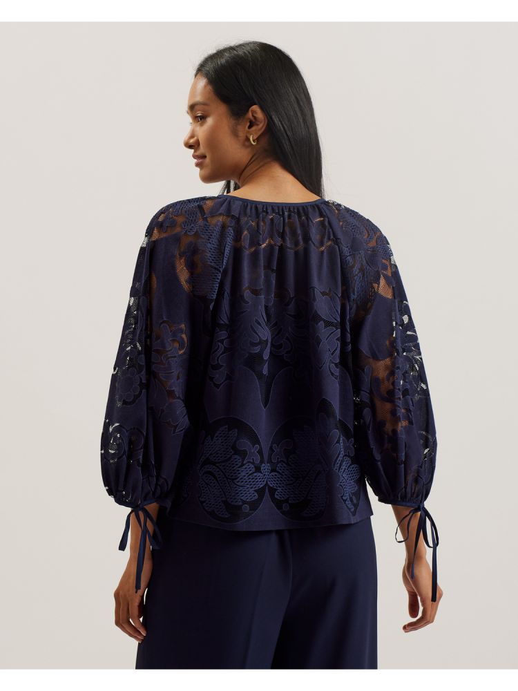 Ted Baker Bacina - Lace 3/4 Balloon Sleeve Blouse Ženske Majice Plave | 098765-JQA
