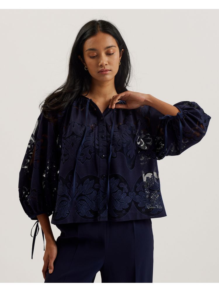 Ted Baker Bacina - Lace 3/4 Balloon Sleeve Blouse Ženske Majice Plave | 098765-JQA