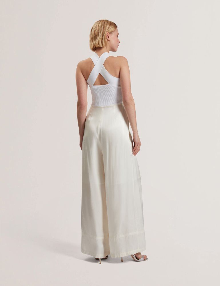 Ted Baker Baiblu - Halter Neck Knit Bodice Jumpsuit Ženske Kombinezon Bijele | 217534-PXU