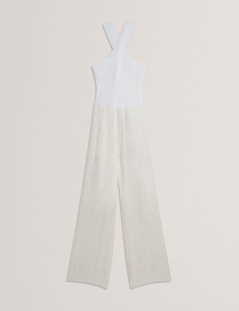 Ted Baker Baiblu - Halter Neck Knit Bodice Jumpsuit Ženske Kombinezon Bijele | 217534-PXU