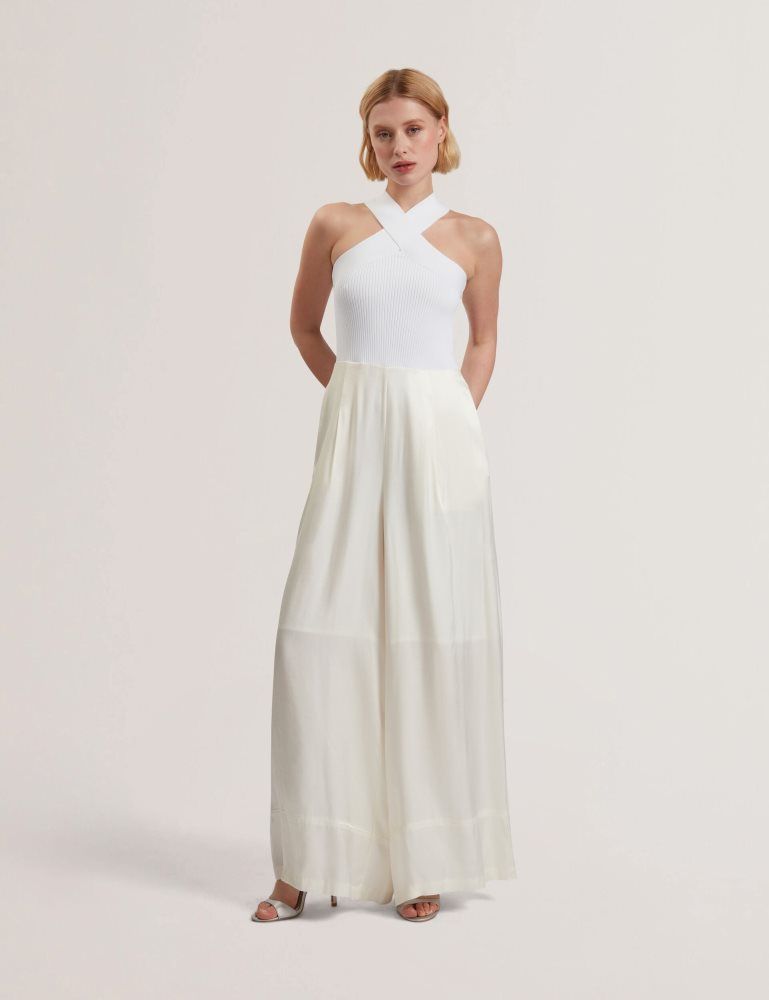 Ted Baker Baiblu - Halter Neck Knit Bodice Jumpsuit Ženske Kombinezon Bijele | 217534-PXU