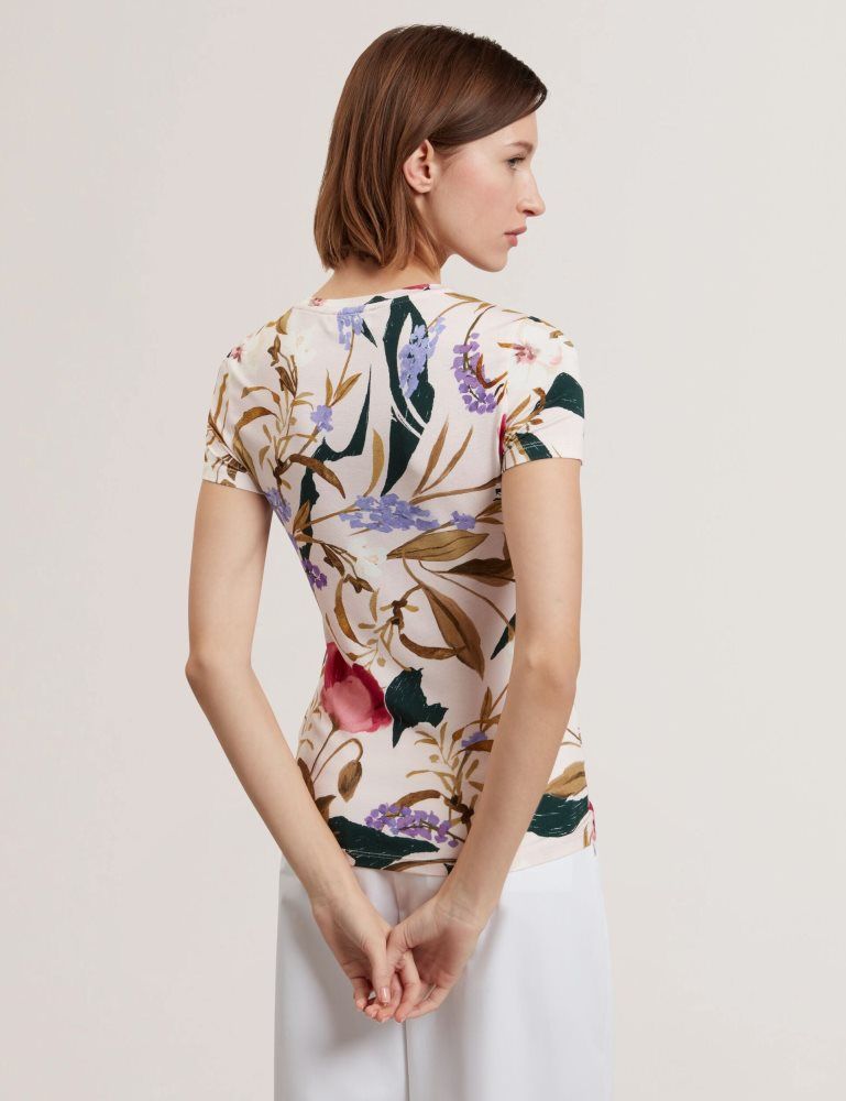 Ted Baker Belliea - Painted Floral Print Slim Fit T-shirt Ženske Majice Roze | 769428-WYA