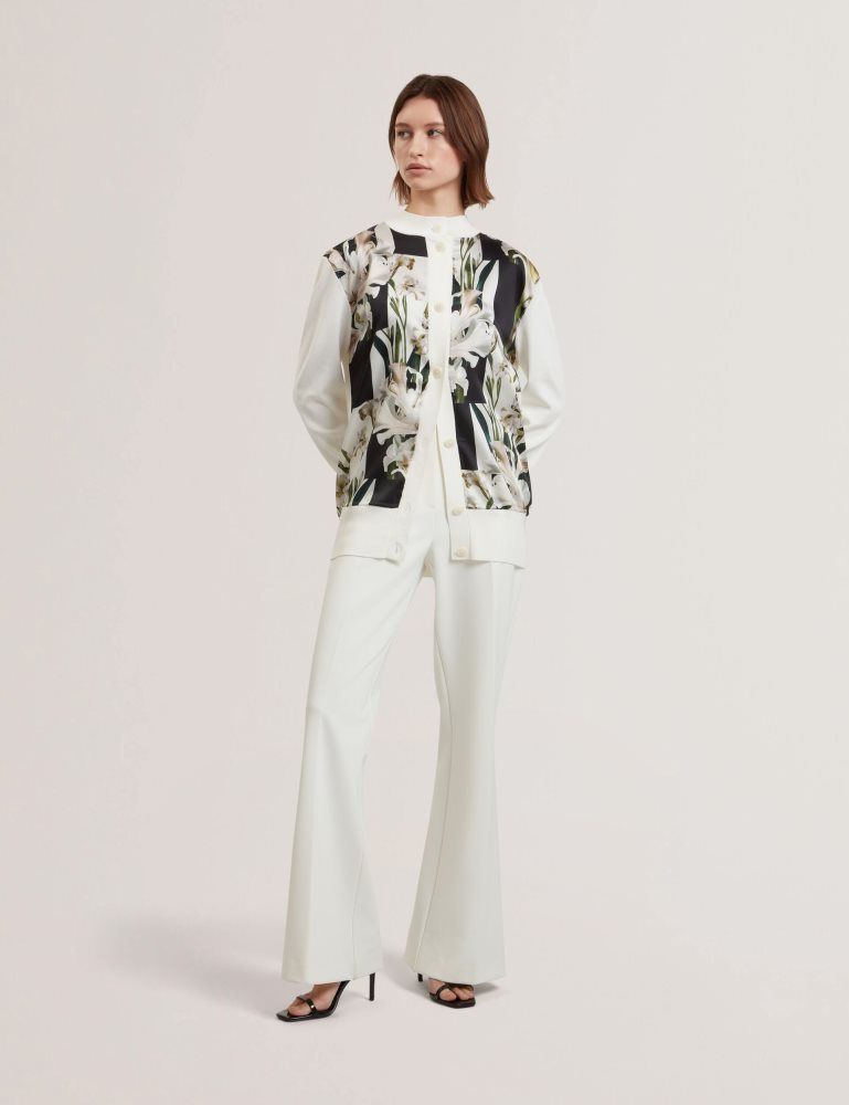 Ted Baker Belviaa - Printed Woven Front Longline Cardigan Ženske Džemperi Bijele | 625913-NZV