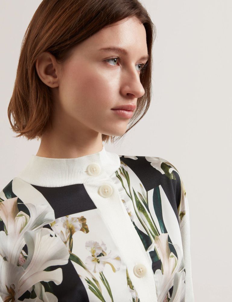 Ted Baker Belviaa - Printed Woven Front Longline Cardigan Ženske Džemperi Bijele | 625913-NZV