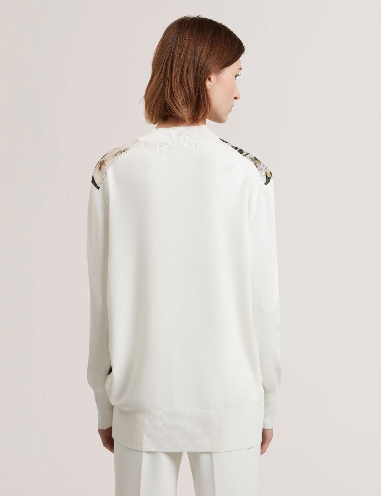 Ted Baker Belviaa - Printed Woven Front Longline Cardigan Ženske Džemperi Bijele | 625913-NZV