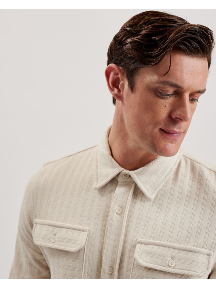 Ted Baker Belza - Textured Cotton Utility Pocket Overshirt Muške Košulje Bež | 401738-DJH