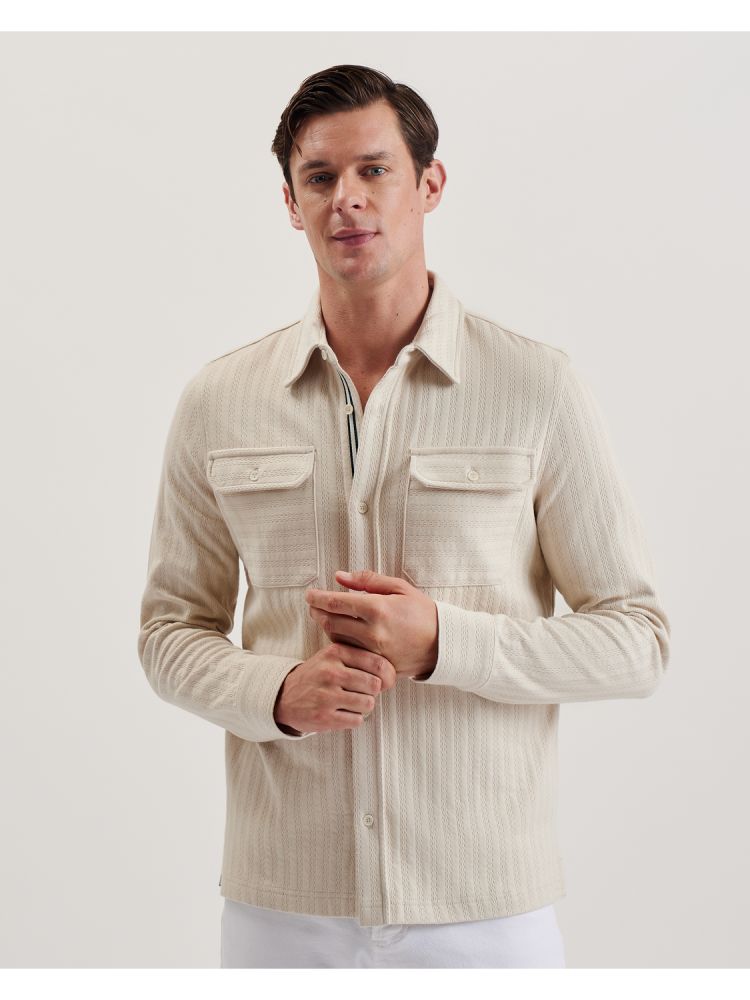 Ted Baker Belza - Textured Cotton Utility Pocket Overshirt Muške Košulje Bež | 401738-DJH