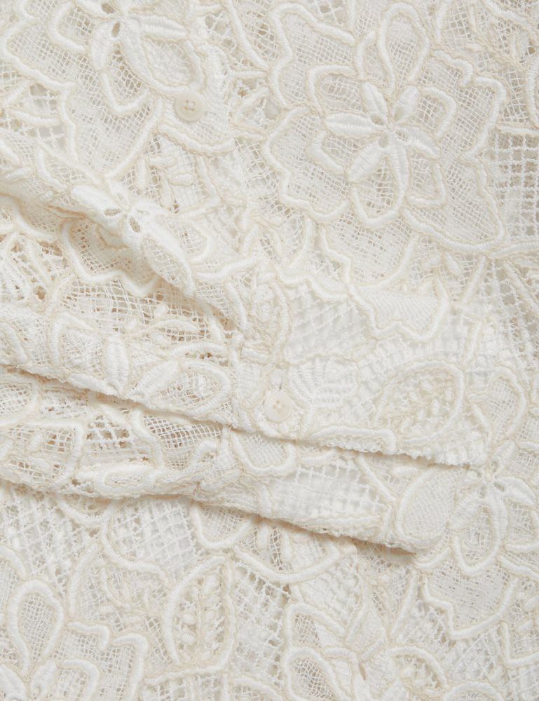 Ted Baker Blond - Floral Lace Longline Cotton Shirt Ženske Odijela Bijele | 954783-SJG