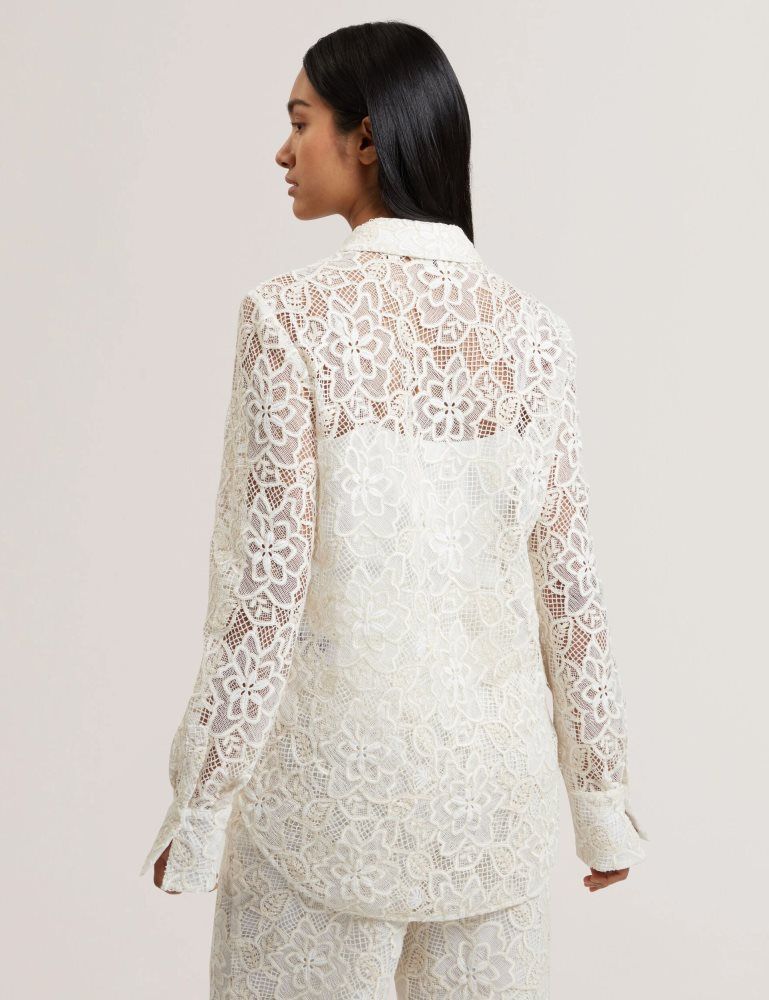 Ted Baker Blond - Floral Lace Longline Cotton Shirt Ženske Odijela Bijele | 954783-SJG