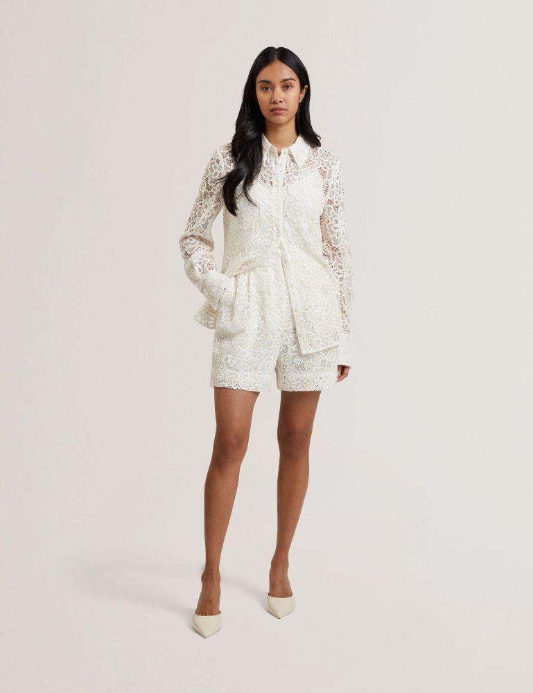 Ted Baker Bowia - Lace High Waisted Tailored Shorts Ženske Kratke Hlače Bijele | 503719-CAO