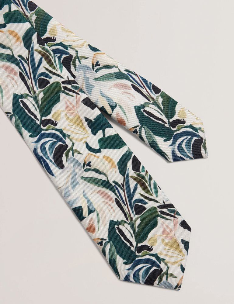 Ted Baker Boytonn - Painted Floral Print Silk Tie Muške Kravate Ecru | 065437-ZQX