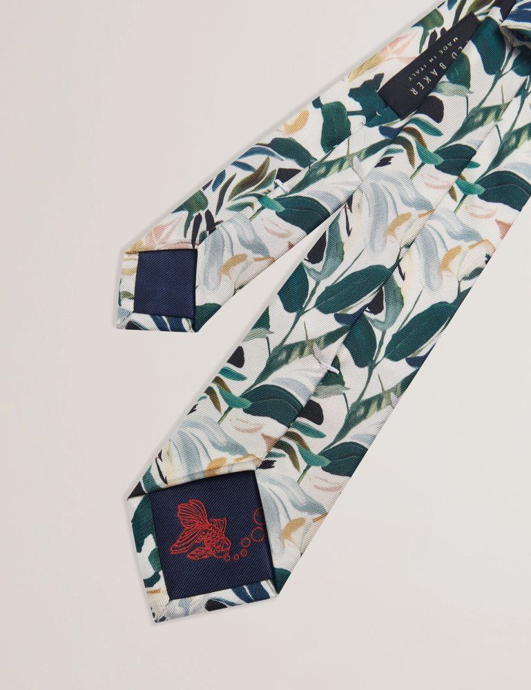 Ted Baker Boytonn - Painted Floral Print Silk Tie Muške Kravate Ecru | 065437-ZQX