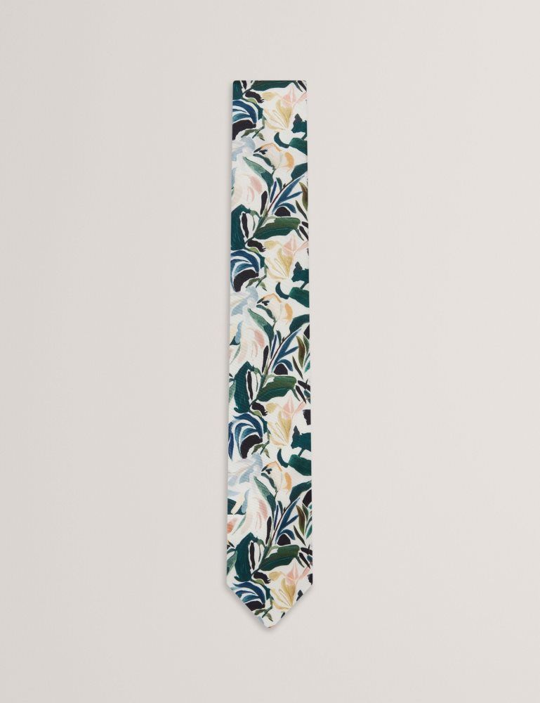Ted Baker Boytonn - Painted Floral Print Silk Tie Muške Kravate Ecru | 065437-ZQX