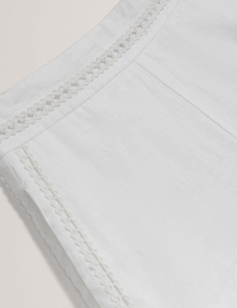 Ted Baker Buccia - Crochet Trim High Waisted Linen Shorts Ženske Kratke Hlače Bijele | 971345-AHK