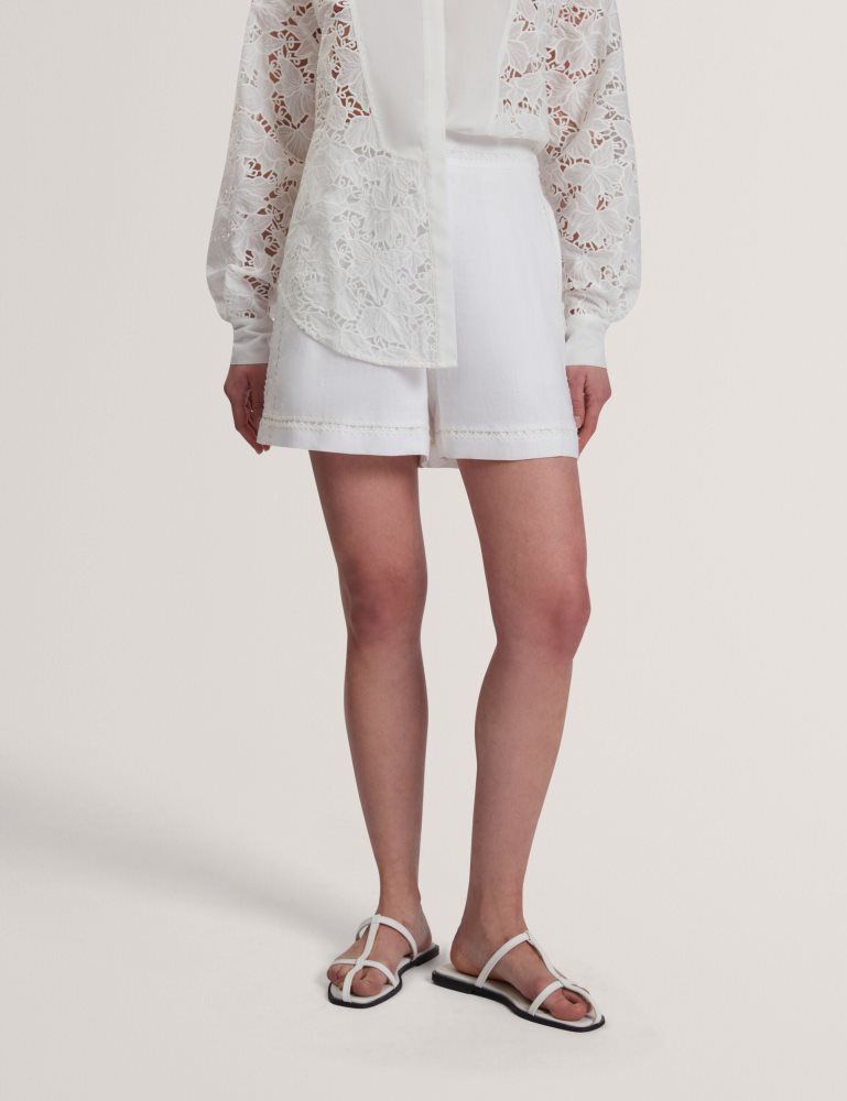 Ted Baker Buccia - Crochet Trim High Waisted Linen Shorts Ženske Kratke Hlače Bijele | 971345-AHK
