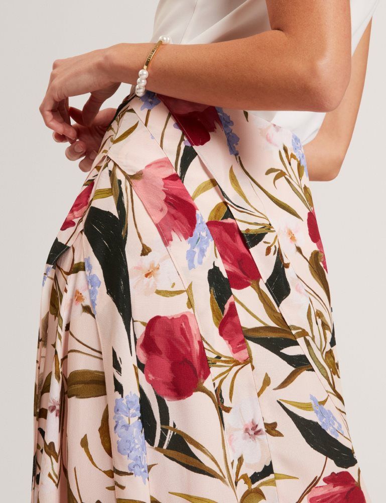 Ted Baker Candici - Floral Print Frill Trim Midi Skirt With Split Ženske Suknje Roze | 354078-LBE