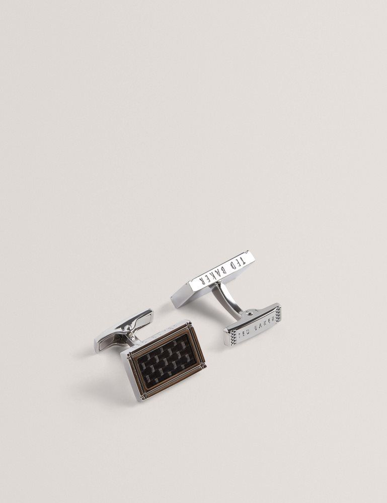 Ted Baker Carmont - Carbon Cufflink And Tie Clip Set Muške Dugmad Za Manšete Srebrne | 406913-UIS