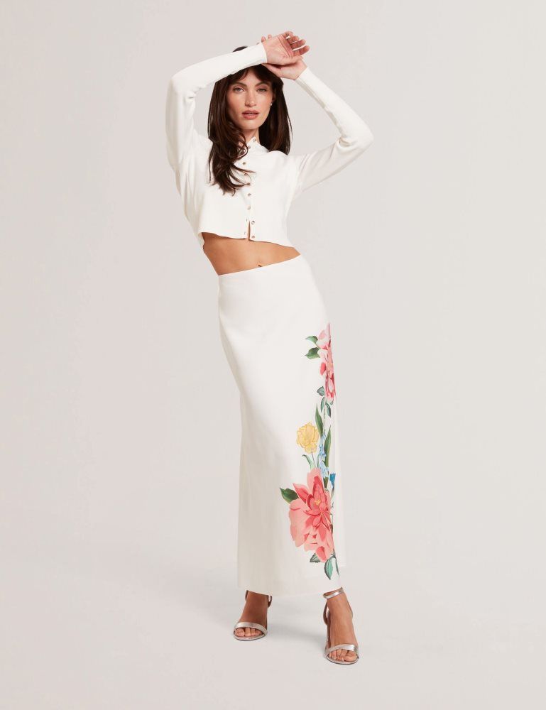 Ted Baker Casla - Floral Print Detail Column Midi Skirt Ženske Suknje Bijele | 540297-HWO