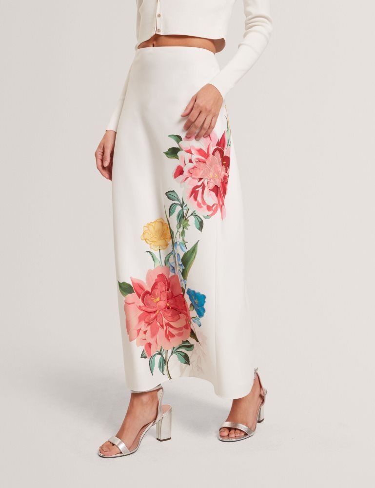 Ted Baker Casla - Floral Print Detail Column Midi Skirt Ženske Suknje Bijele | 540297-HWO