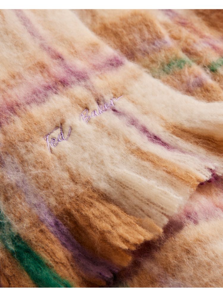 Ted Baker Chellis - Checked Fringed Edge Woven Scarf Ženske Hats, Gloves & Scarves Visebojne | 486531-BUK