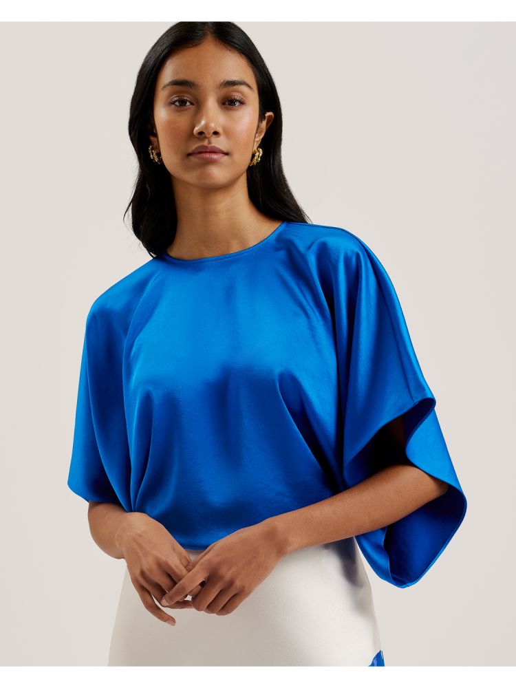 Ted Baker Cherika - Batwing Short Sleeve Satin Blouse Ženske Majice Plave | 872041-XUS