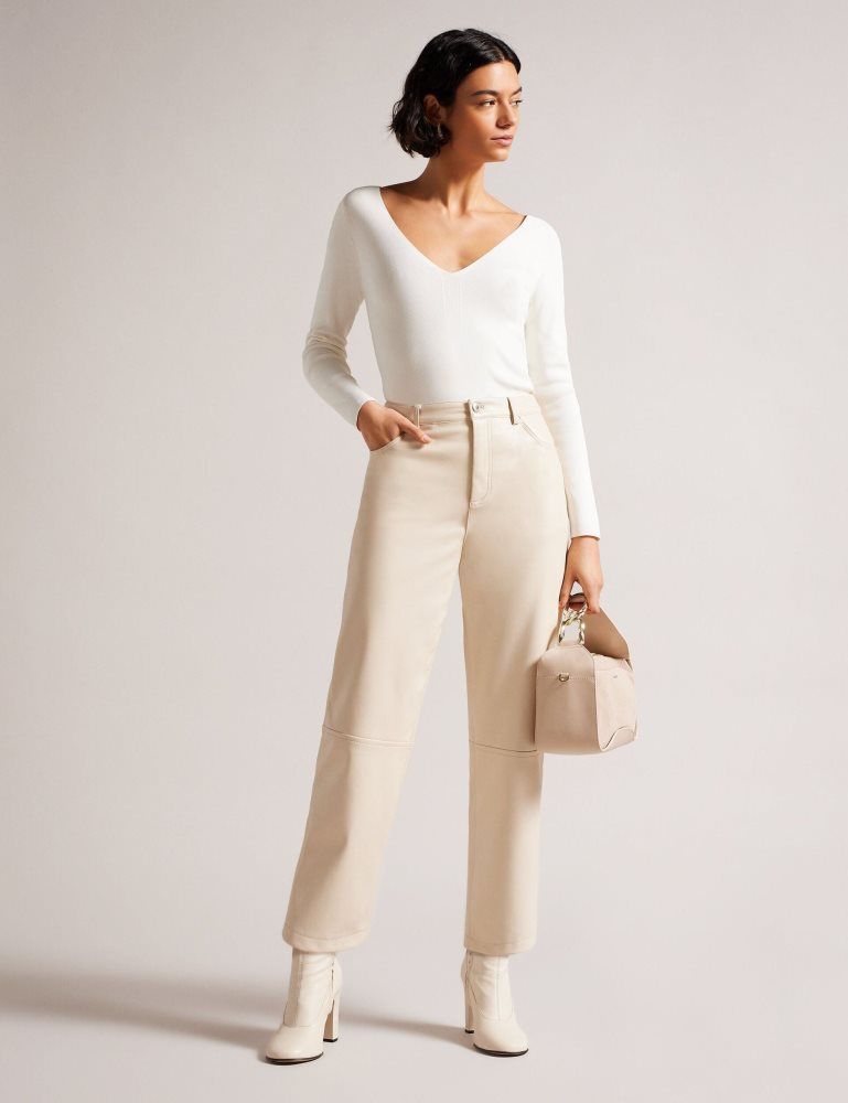 Ted Baker Cileste - Fitted V-neck Long Sleeve Knit Top Ženske Džemperi Bijele | 564809-XJO
